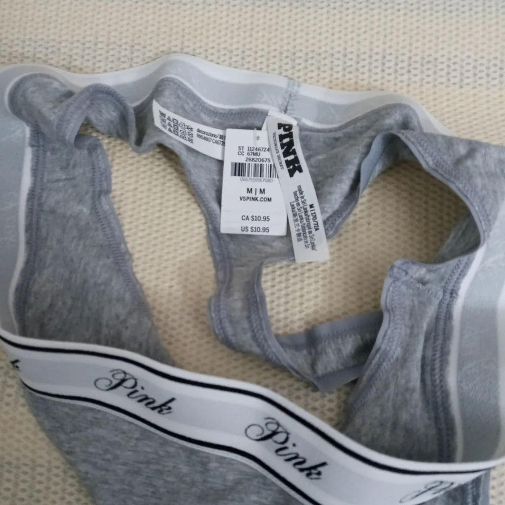 Nwt  PINK  Victoria s S. High Waist Cotton Logo Thong Panty   Size M  Gray Color - Picture 2 of 4